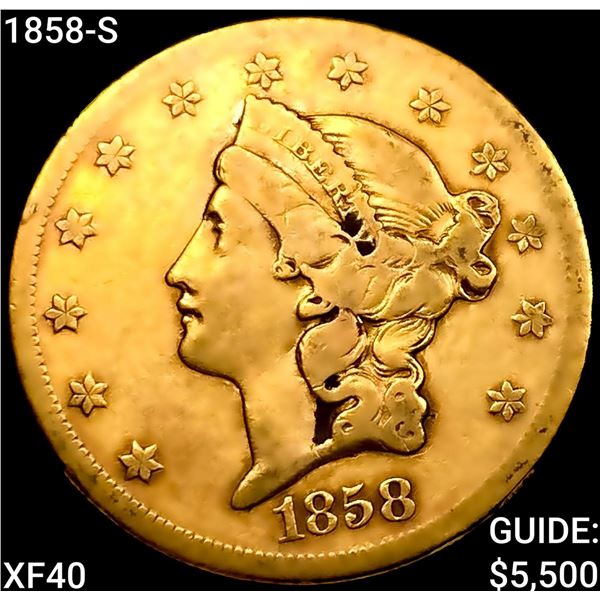 1858-S $20 Gold Double Eagle NEARLY UNCIRCULATED