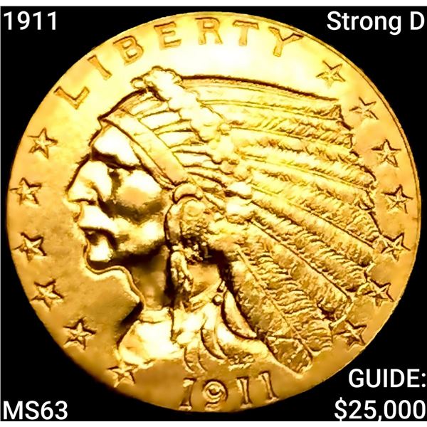 1911 Strong D $2.50 Gold Quarter Eagle CHOICE BU