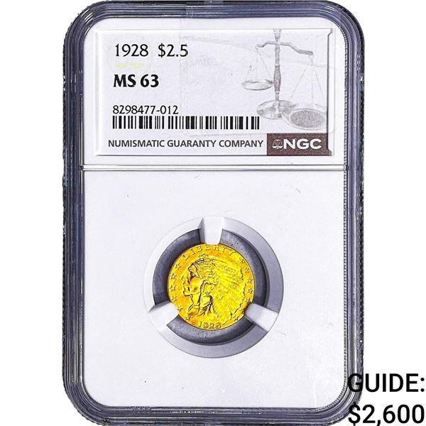 1928 $2.50 Gold Quarter Eagle NGC MS63