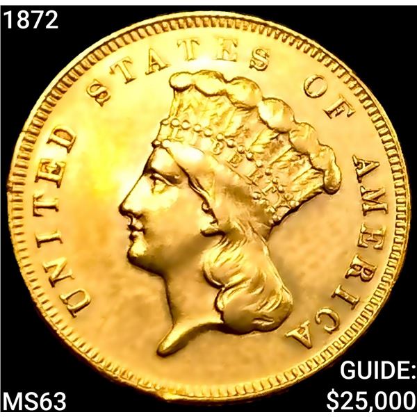 1872 $3 Gold Piece CHOICE BU