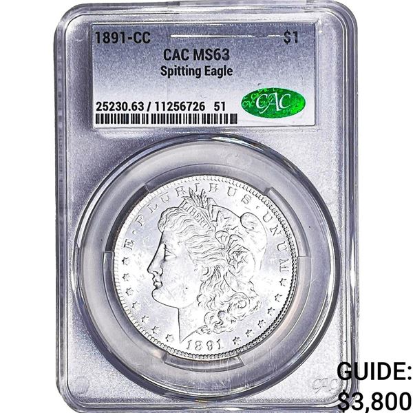1891-CC Morgan Silver Dollar CAC MS63  Spitting Eagle