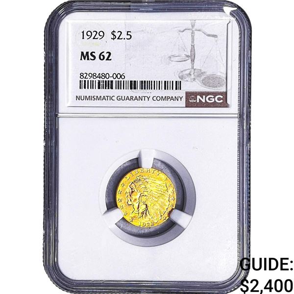 1923 $2.50 Gold Quarter Eagle NGC MS62