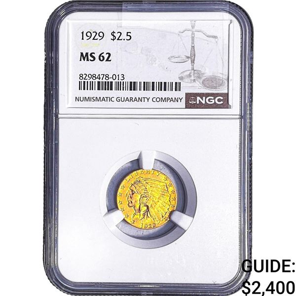 1929 $2.50 Gold Quarter Eagle NGC MS62