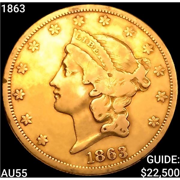 1863 $20 Gold Double Eagle HIGH GRADE