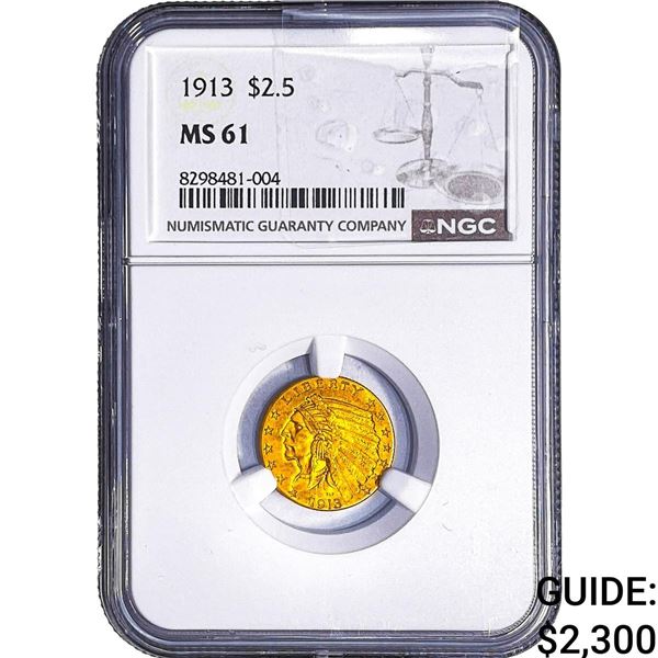 1913 $2.50 Gold Quarter Eagle NGC MS61