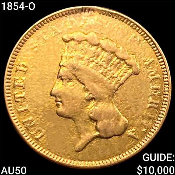 1854-O $3 Gold Piece CLOSELY UNCIRCULATED
