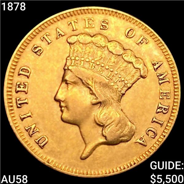1878 $3 Gold Piece CHOICE AU