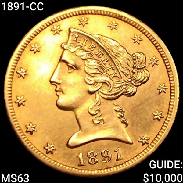 1891-CC $5 Gold Half Eagle CHOICE BU