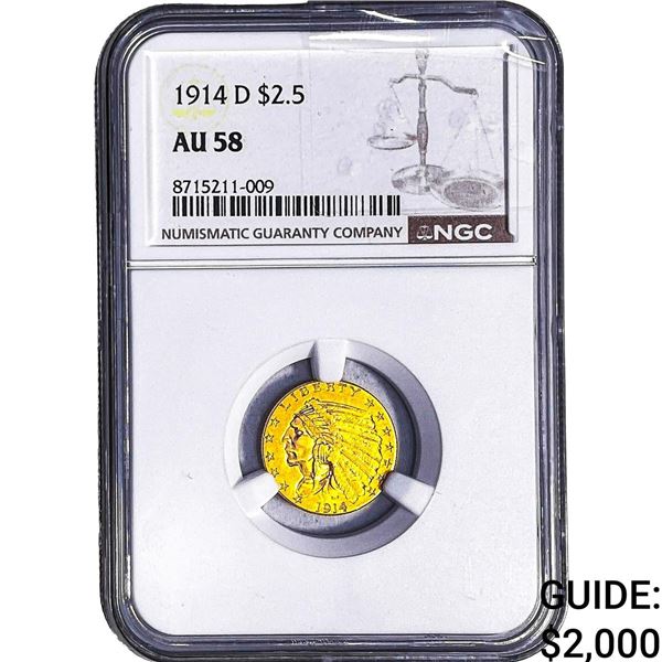 1914-D $2.50 Gold Quarter Eagle NGC AU58