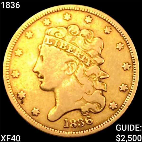 1836 $5 Gold Half Eagle NEARLY UNCIRCULATED