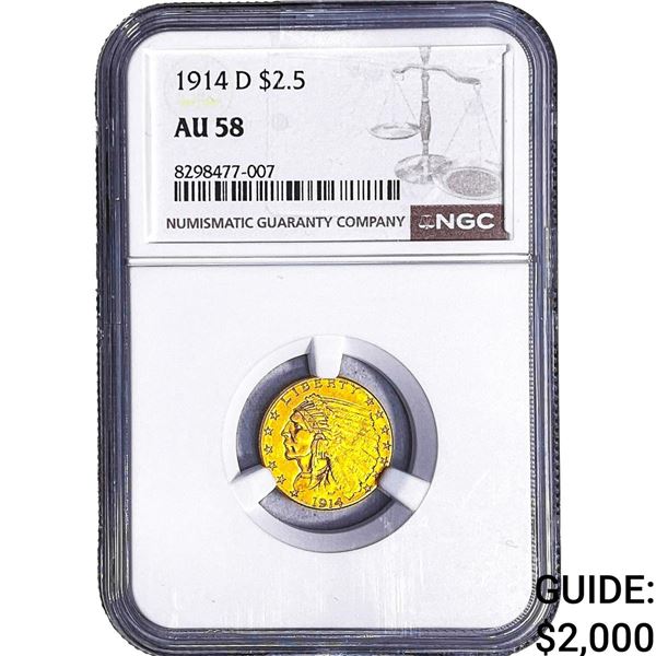 1914-D $2.50 Gold Quarter Eagle NGC AU58