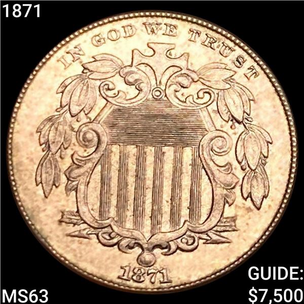 1871 Shield Nickel CHOICE BU