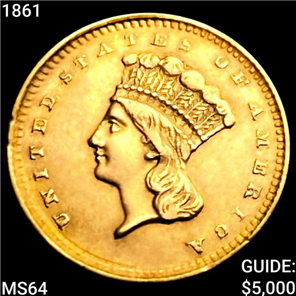 1861 Rare Gold Dollar CHOICE BU