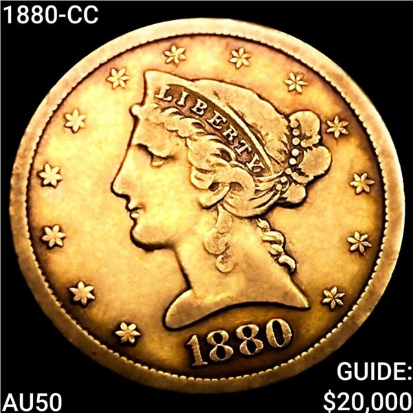 1880-CC $5 Gold Half Eagle CLOSELY UNCIRCULATED