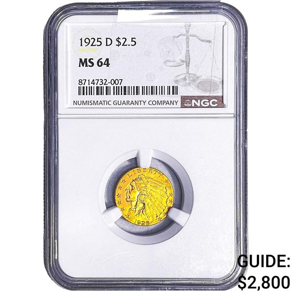 1925-D $2.50 Gold Quarter Eagle NGC MS64