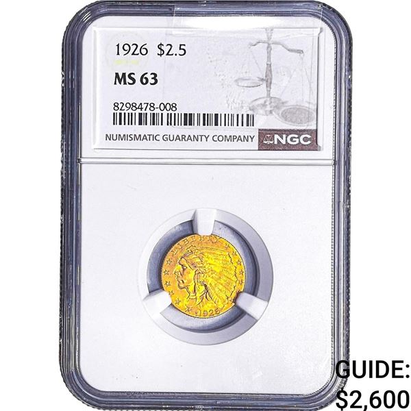 1926 $2.50 Gold Quarter Eagle NGC MS63