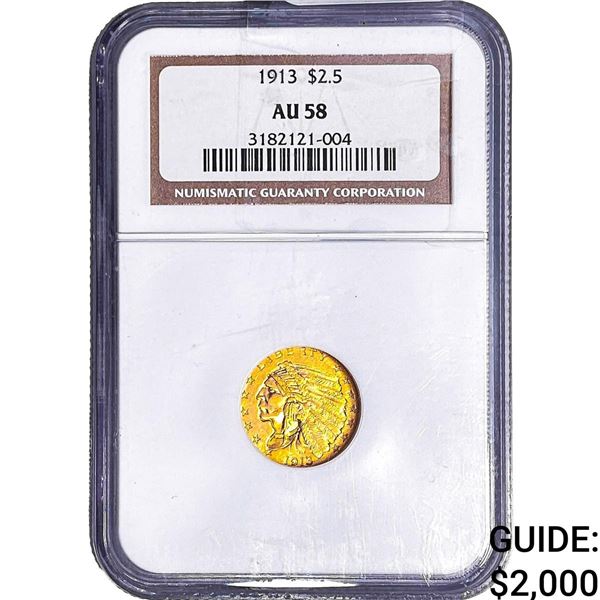 1913 $2.50 Gold Quarter Eagle NGC AU58