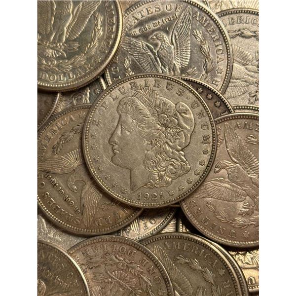 [20 coins] 1921 Morgan Silver Dollar Roll Ch Circ