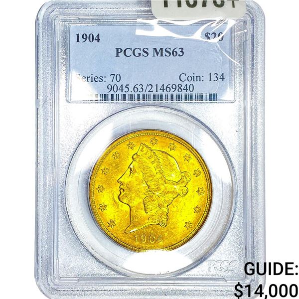 1904 $20 Gold Double Eagle PCGS MS63