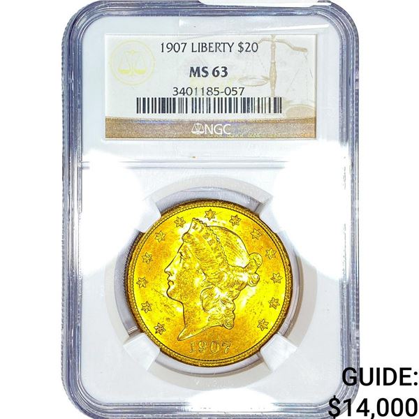 1907 $20 Gold Double Eagle NGC MS63