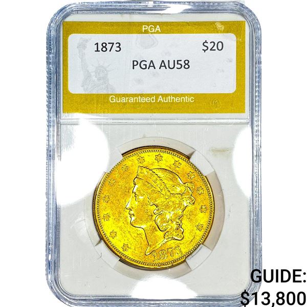 1873 $20 Gold Double Eagle PGA AU58