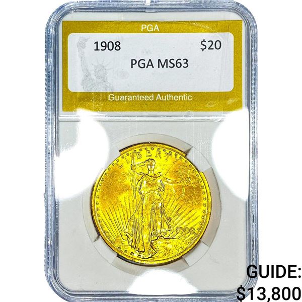 1908 $20 Gold Double Eagle PGA MS63