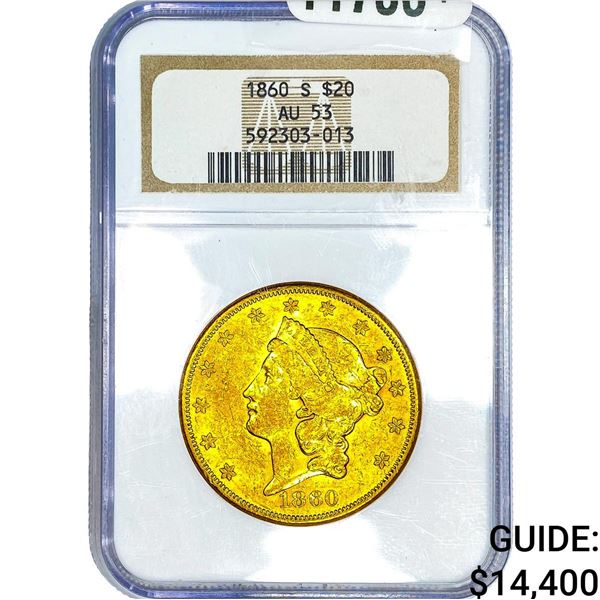 1860-S $20 Gold Double Eagle NGC AU53