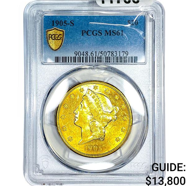 1905-S $20 Gold Double Eagle PCGS MS61