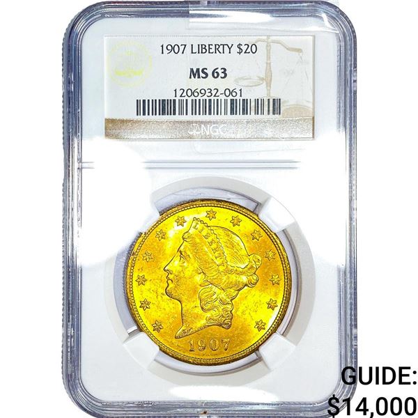 1907 $20 Gold Double Eagle NGC MS63