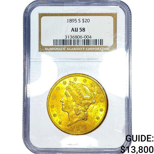 1895-S $20 Gold Double Eagle NGC AU58