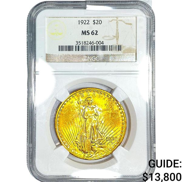 1922 $20 Gold Double Eagle NGC MS62