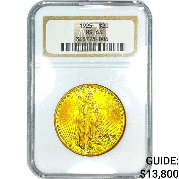 1925 $20 Gold Double Eagle NGC MS63