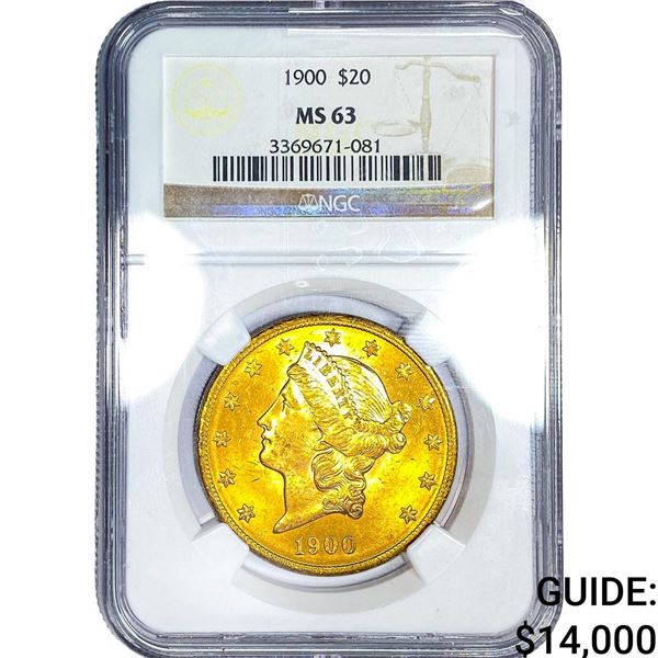 1900 $20 Gold Double Eagle NGC MS63