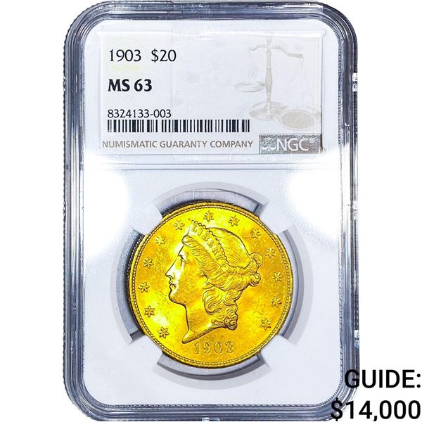 1903 $20 Gold Double Eagle NGC MS63