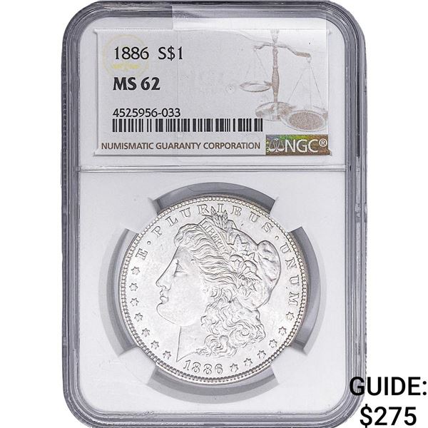 1886 Morgan Silver Dollar NGC MS62