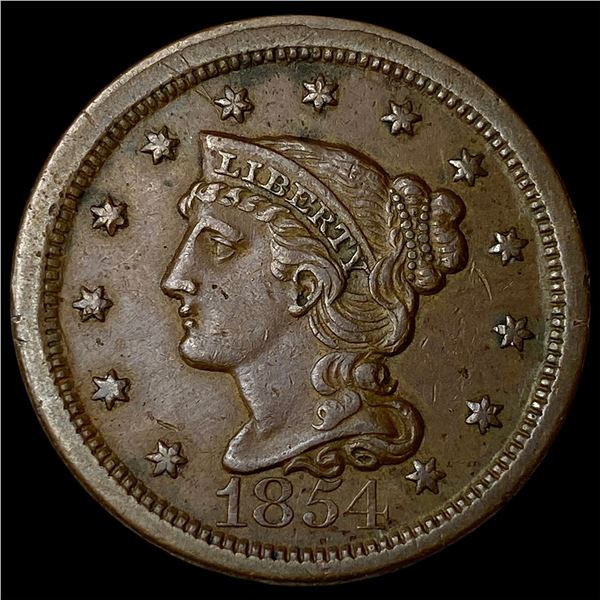 1854 Braided Hair Large Cent NEARLY  UNCIRCULATED