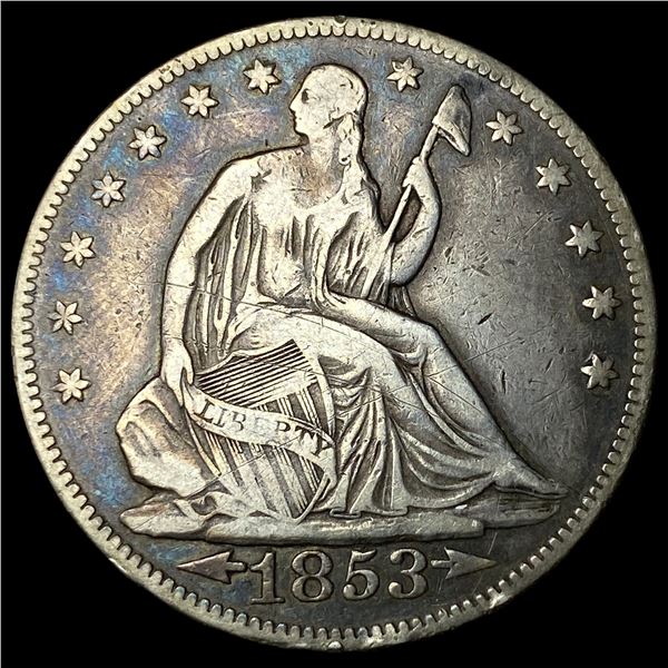 1853 Arrows/Rays Seated Liberty Half Dollar LIGHTLY CIRCULATED