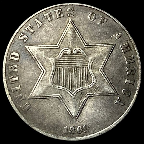 1861 Silver Three-Cent Piece CLOSELY  UNCIRCULATED