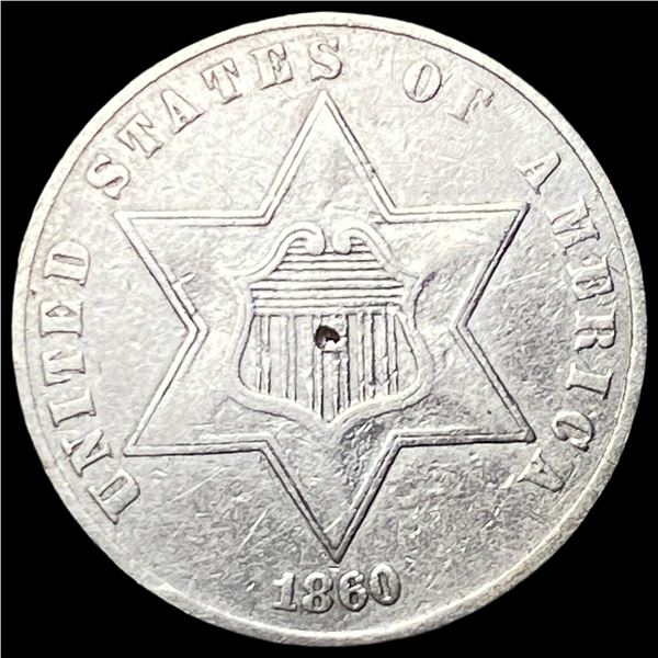 1860 Silver Three-Cent Piece NEARLY  UNCIRCULATED
