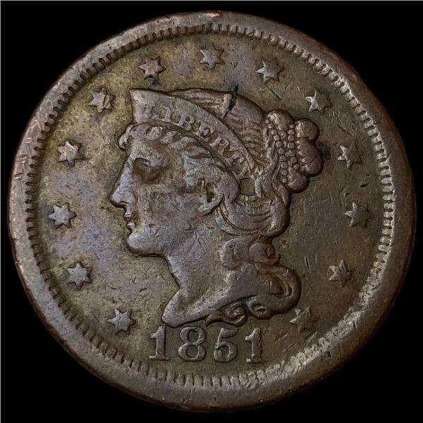 1851 Braided Hair Large Cent ABOUT  UNCIRCULATED