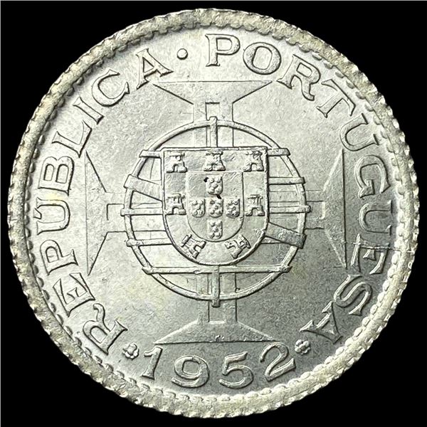 1952 Portugal Macau Silver 1 Pataca CHOICE BU