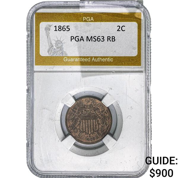 1865 Two Cent Piece PGA MS63 RB