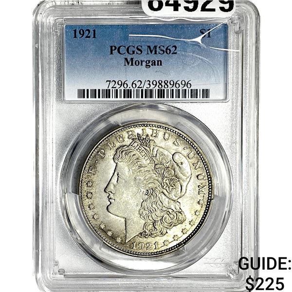 1921 Morgan Silver Dollar PCGS MS62