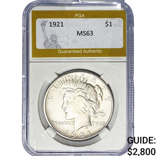 1921 Silver Peace Dollar PGA MS63