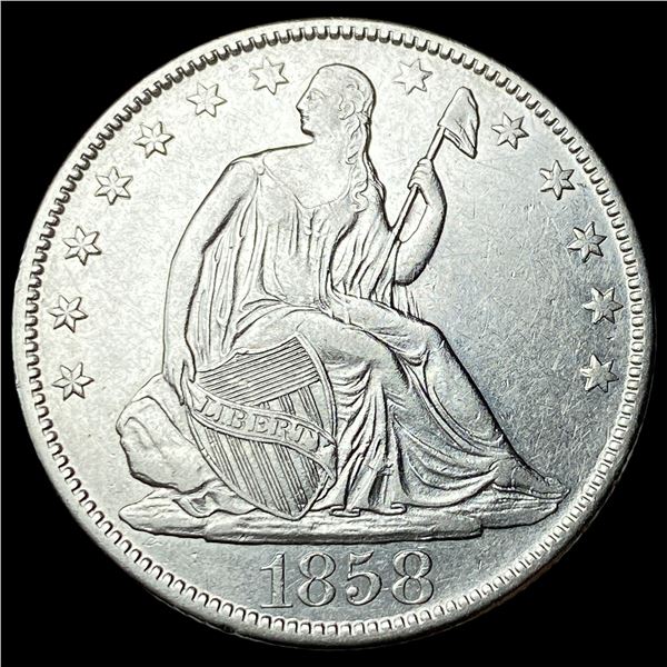 1858-O Silver Seated Liberty Half Dollar   CLOSELY UNCIRCULATED