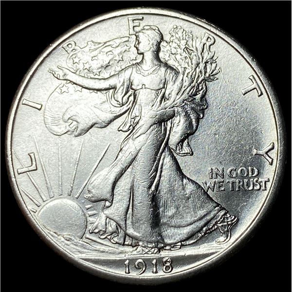 1918-S Silver Walking Liberty Half Dollar   CHOICE AU