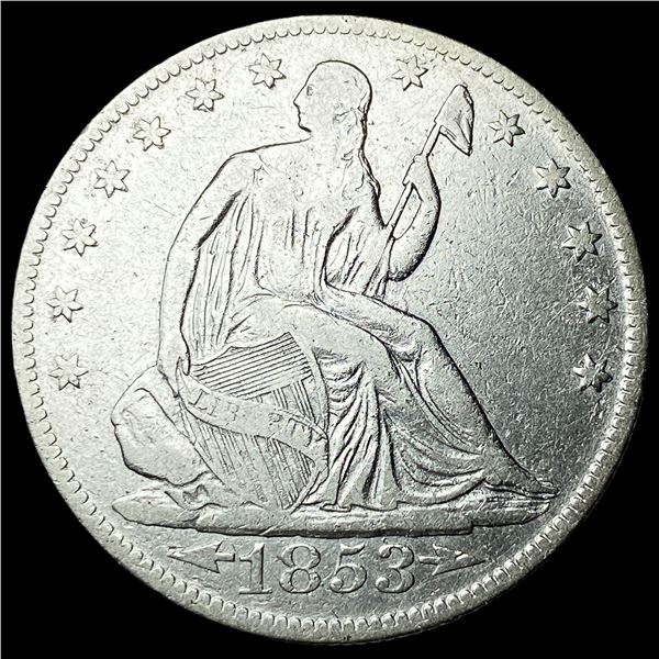 1853-O Arrows/Rays Seated Liberty Silver Half   Dollar NEARLY UNCIRCULATED