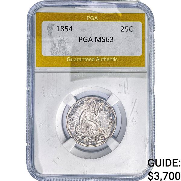 1854 Seated Liberty Quarter PGA MS63