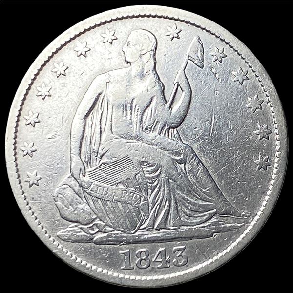 1843 Silver Seated Liberty Half Dollar NEARLY   UNCIRCULATED