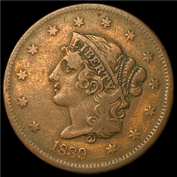 1839 Braided Hair Large Cent LIGHTLY   CIRCULATED